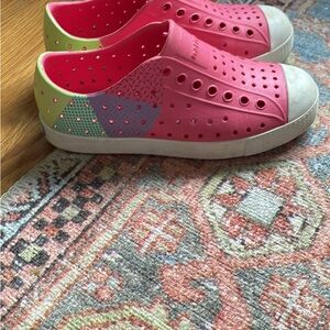 Native Pink and Green Kids Slip-On Shoes